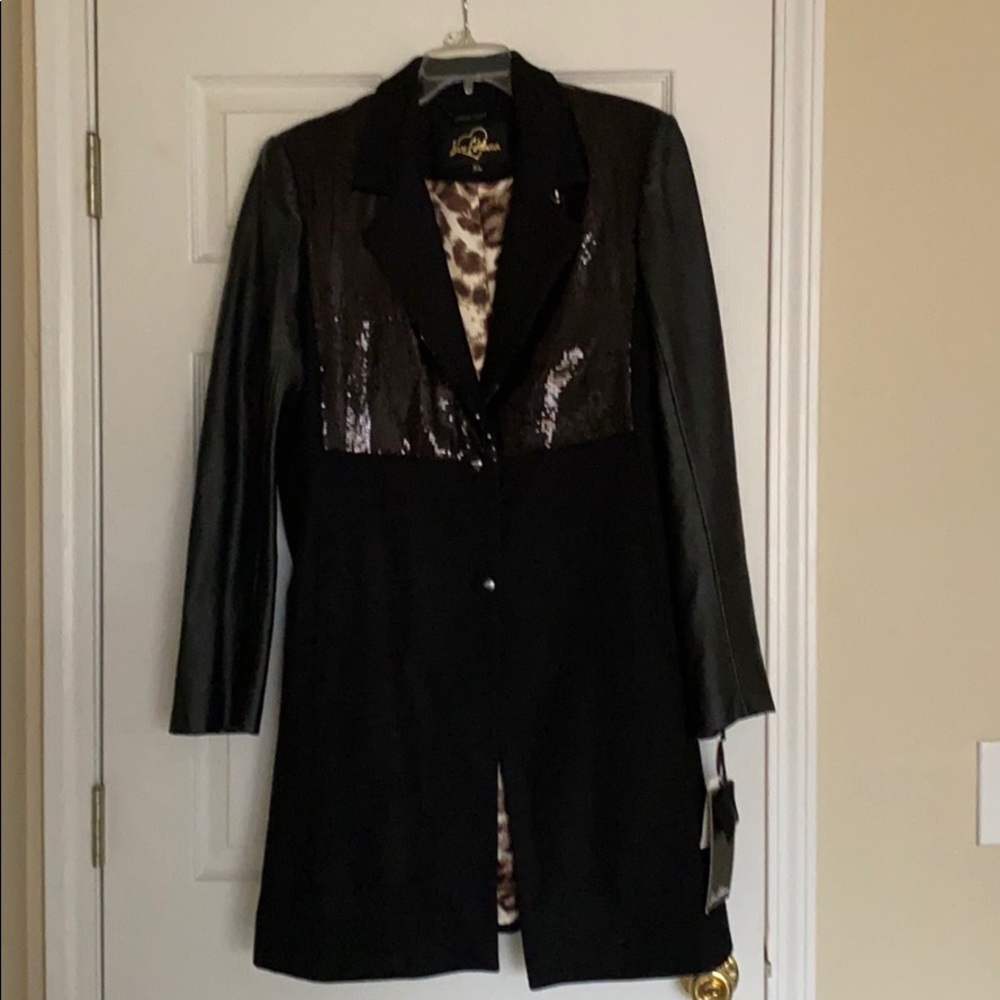 Sam Edelman Black Mixed Media Coat Size XL NWT